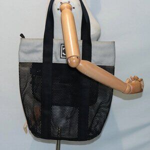 CHANEL Sports Tote Bag Nylon Black Gray CC Auth